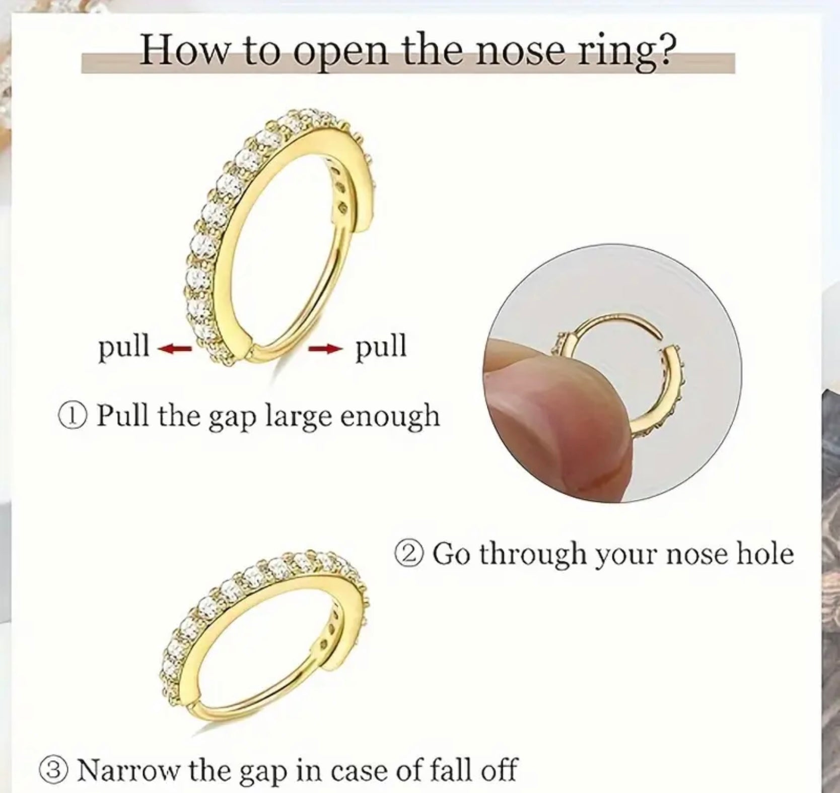 Sparkly Surgical Steel Nose Ring Hoop Cubic Zirconia