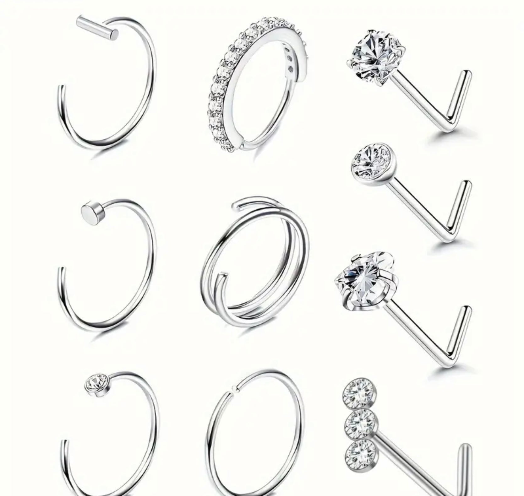 10 Stainless Steel Nose Rings