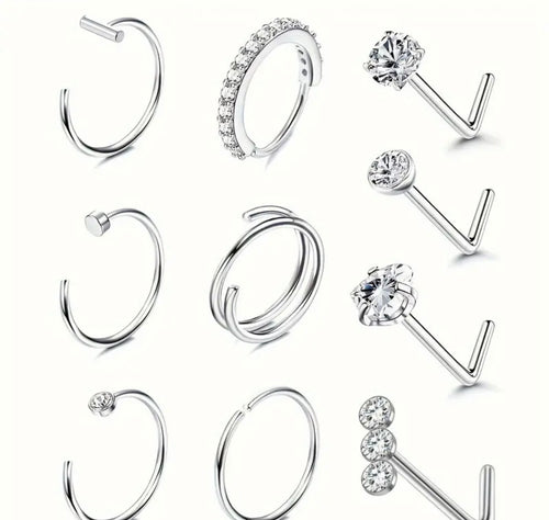 10 Stainless Steel Nose Rings