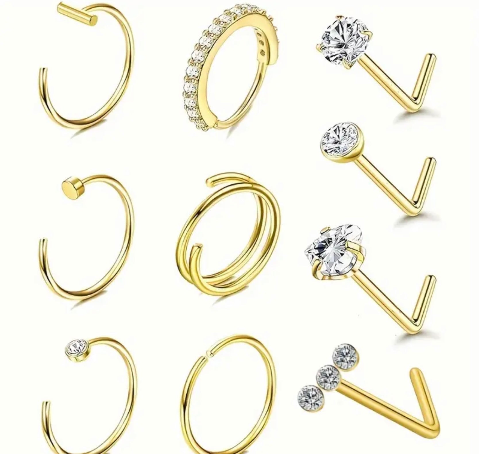 10 Stainless Steel Nose Rings