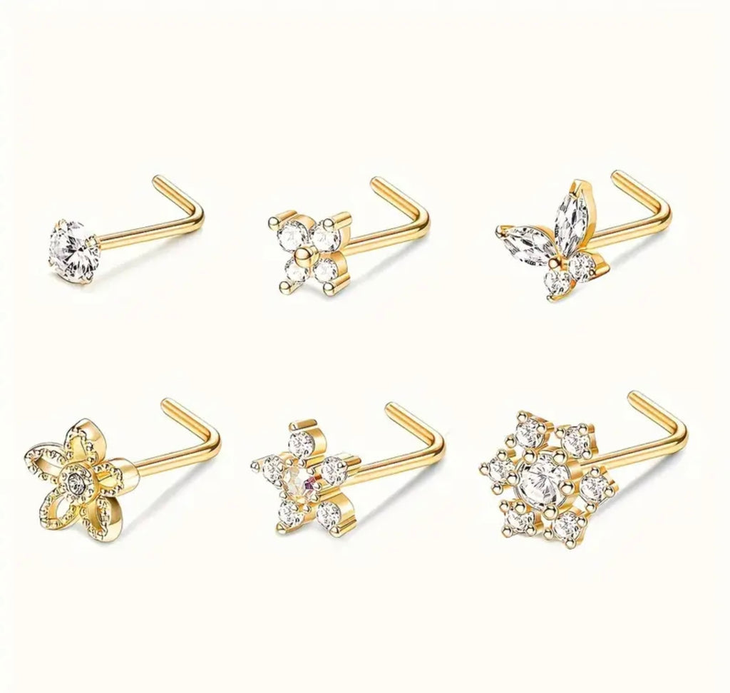 6 Stainless Steel Flower Nose Rings