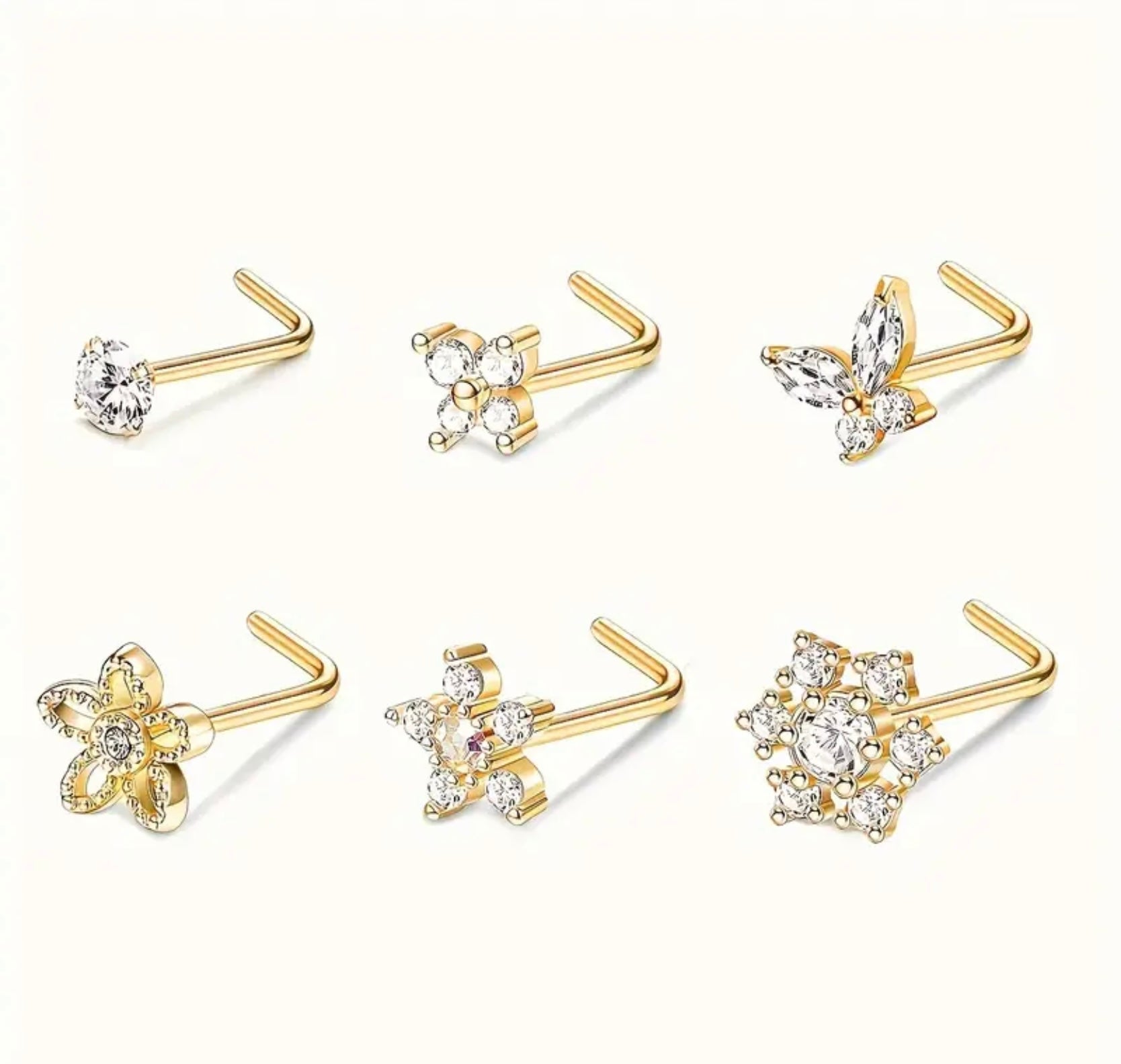 6 Stainless Steel Flower Nose Rings
