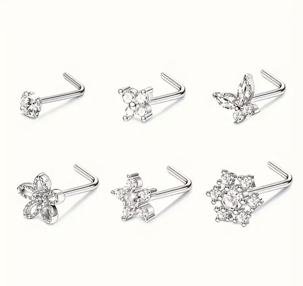 6 Stainless Steel Flower Nose Rings