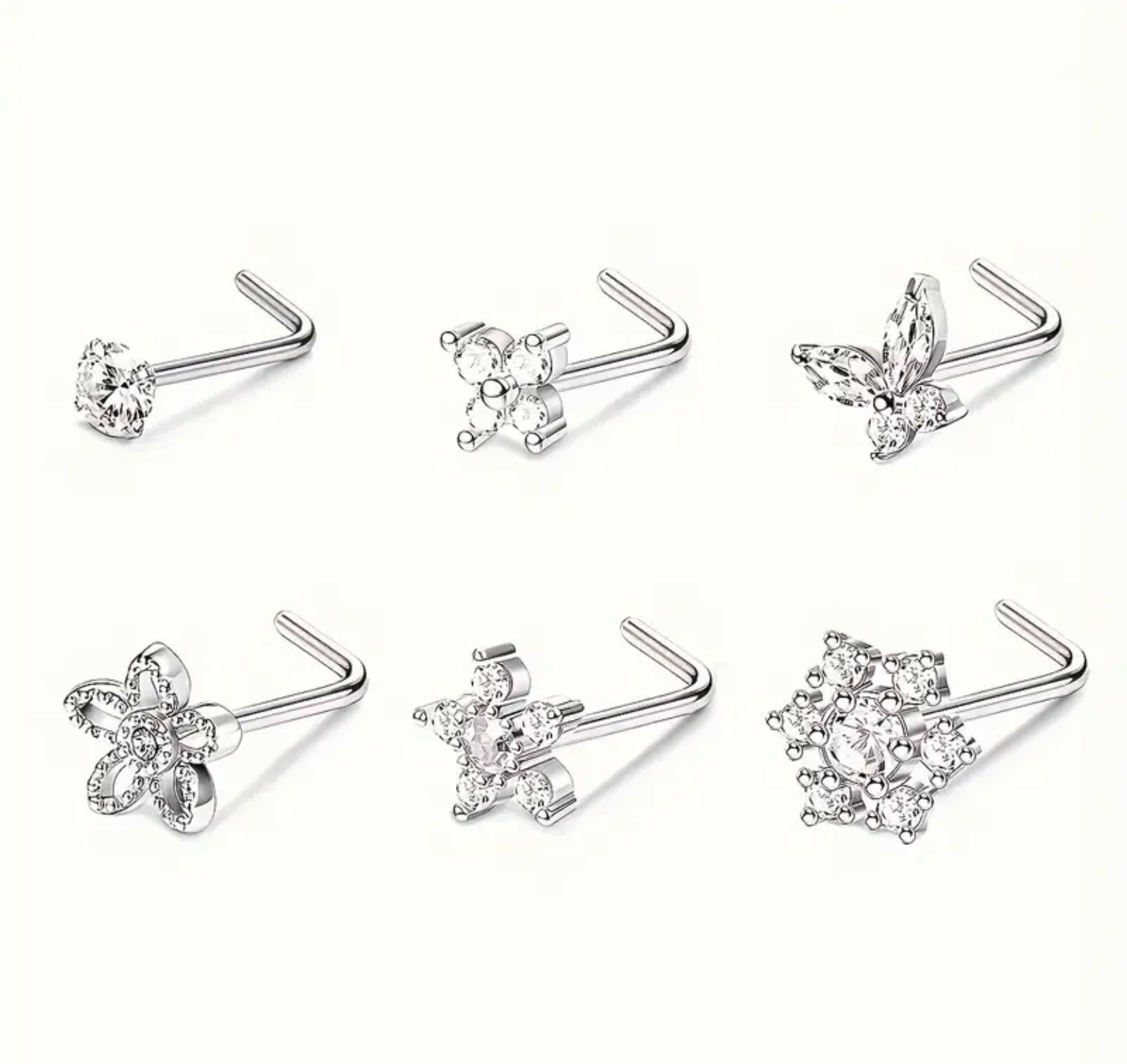6 Stainless Steel Flower Nose Rings