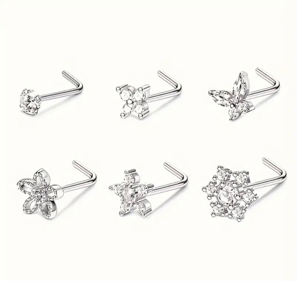 6 Stainless Steel Flower Nose Rings