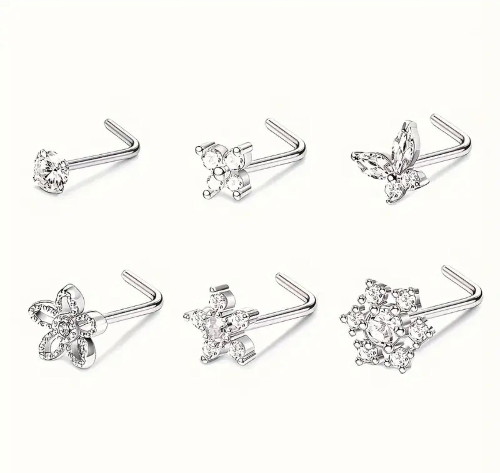 6 Stainless Steel Flower Nose Rings
