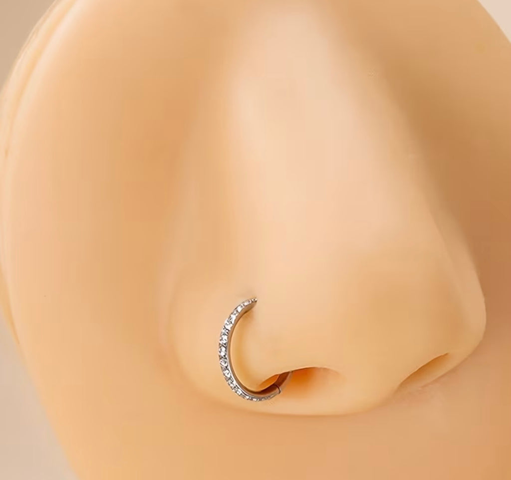 Sparkly Surgical Steel Nose Ring Hoop Cubic Zirconia