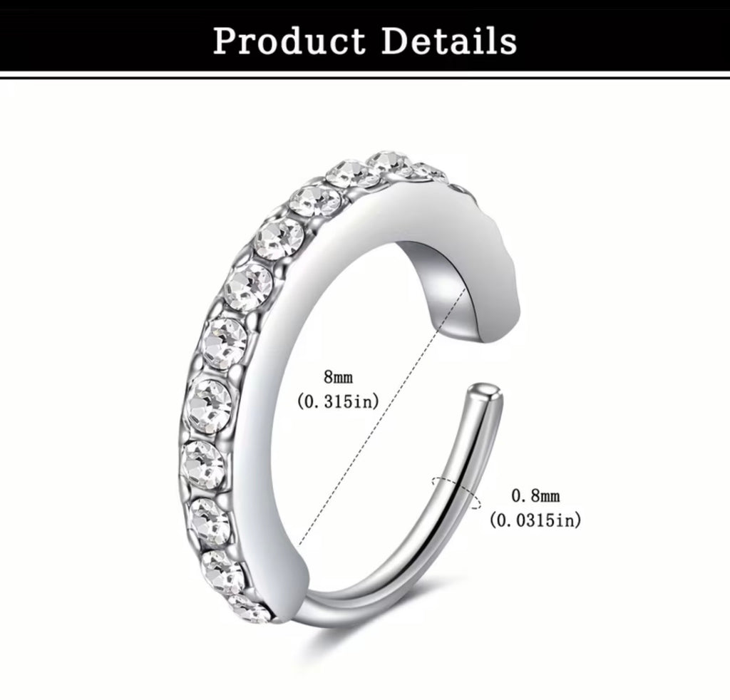 Sparkly Surgical Steel Nose Ring Hoop Cubic Zirconia