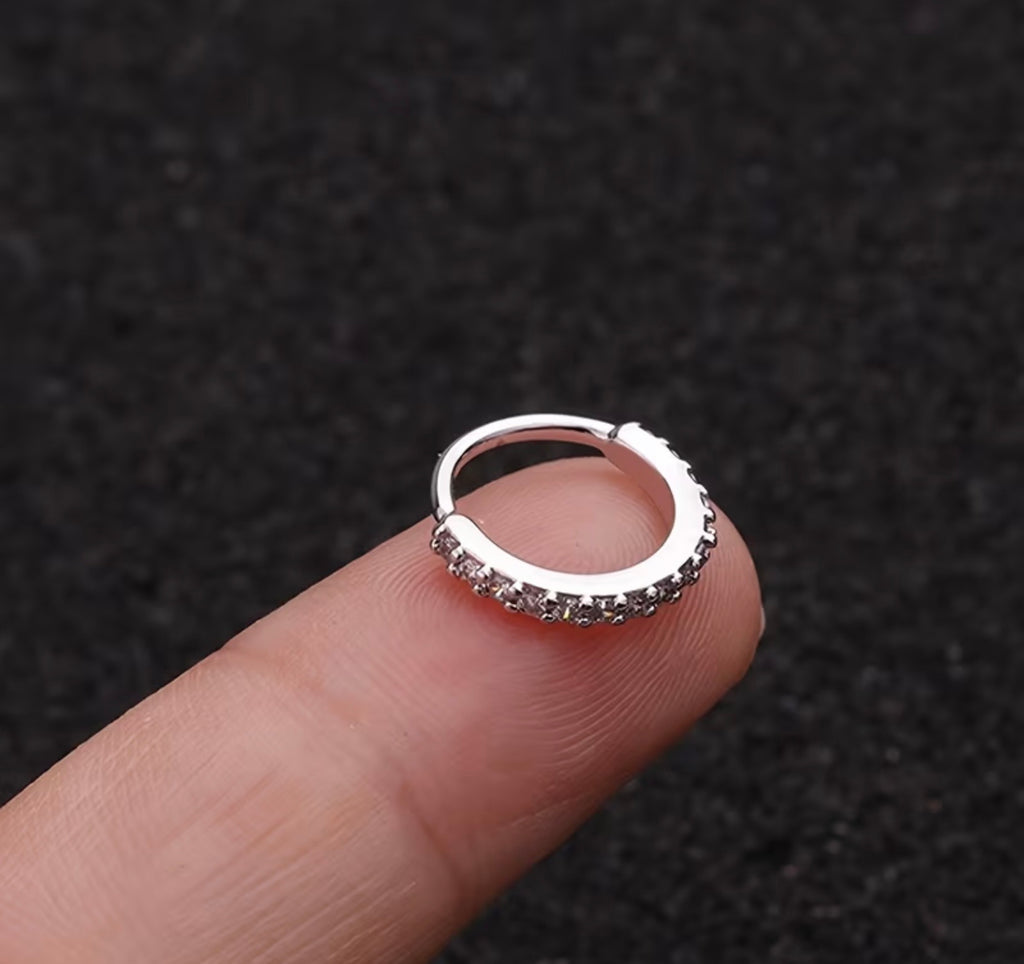 Sparkly Surgical Steel Nose Ring Hoop Cubic Zirconia