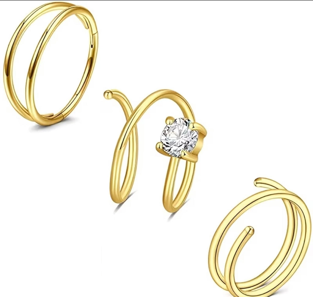 3 Double Hoop Look Nose Rings