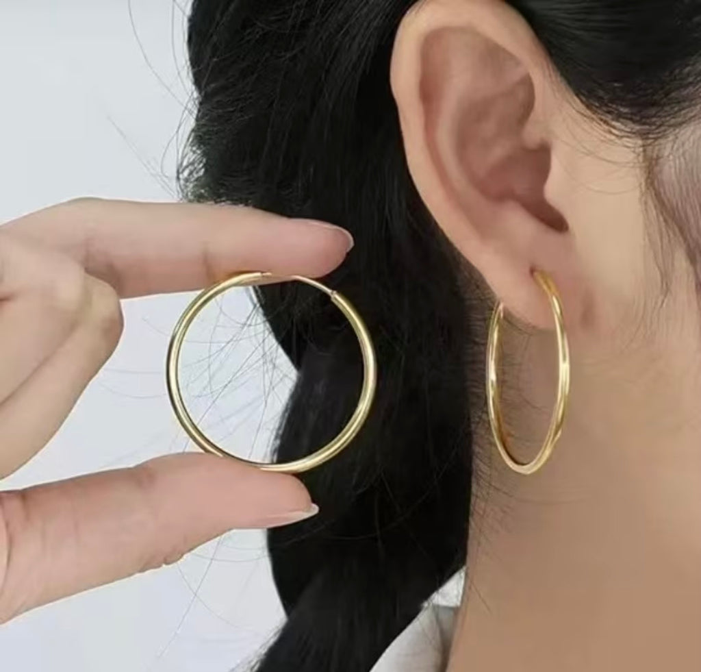 Waterproof Gold Plated Stainless Steel Thin Hoop Earrings