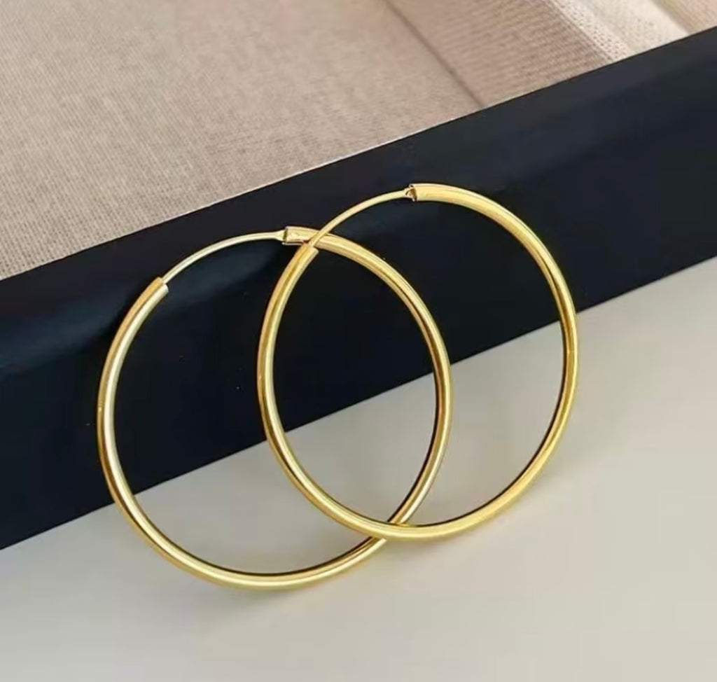 Waterproof Gold Plated Stainless Steel Thin Hoop Earrings