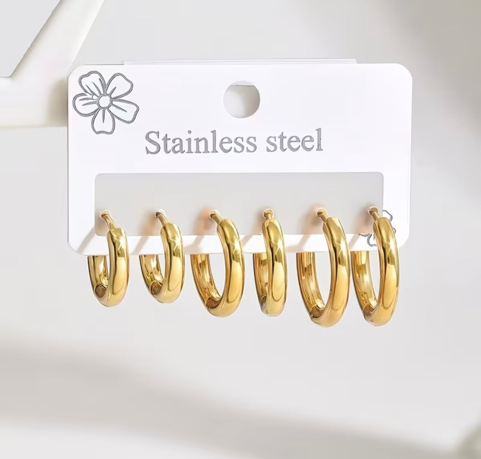 Waterproof Gold Plated Stainless Steel Stacking Huggie Earrings 3-Pack