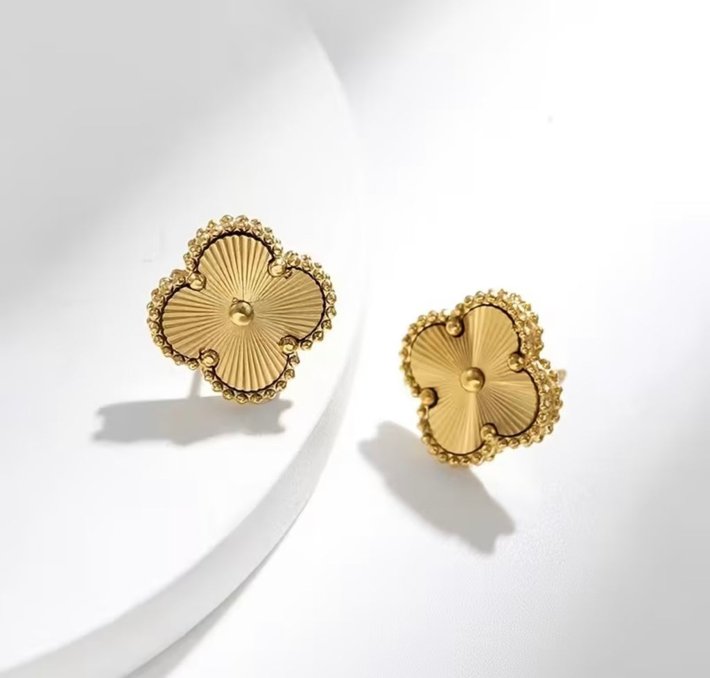 Waterproof Gold Plated Stainless Steel Enamel Clover Stud Earrings