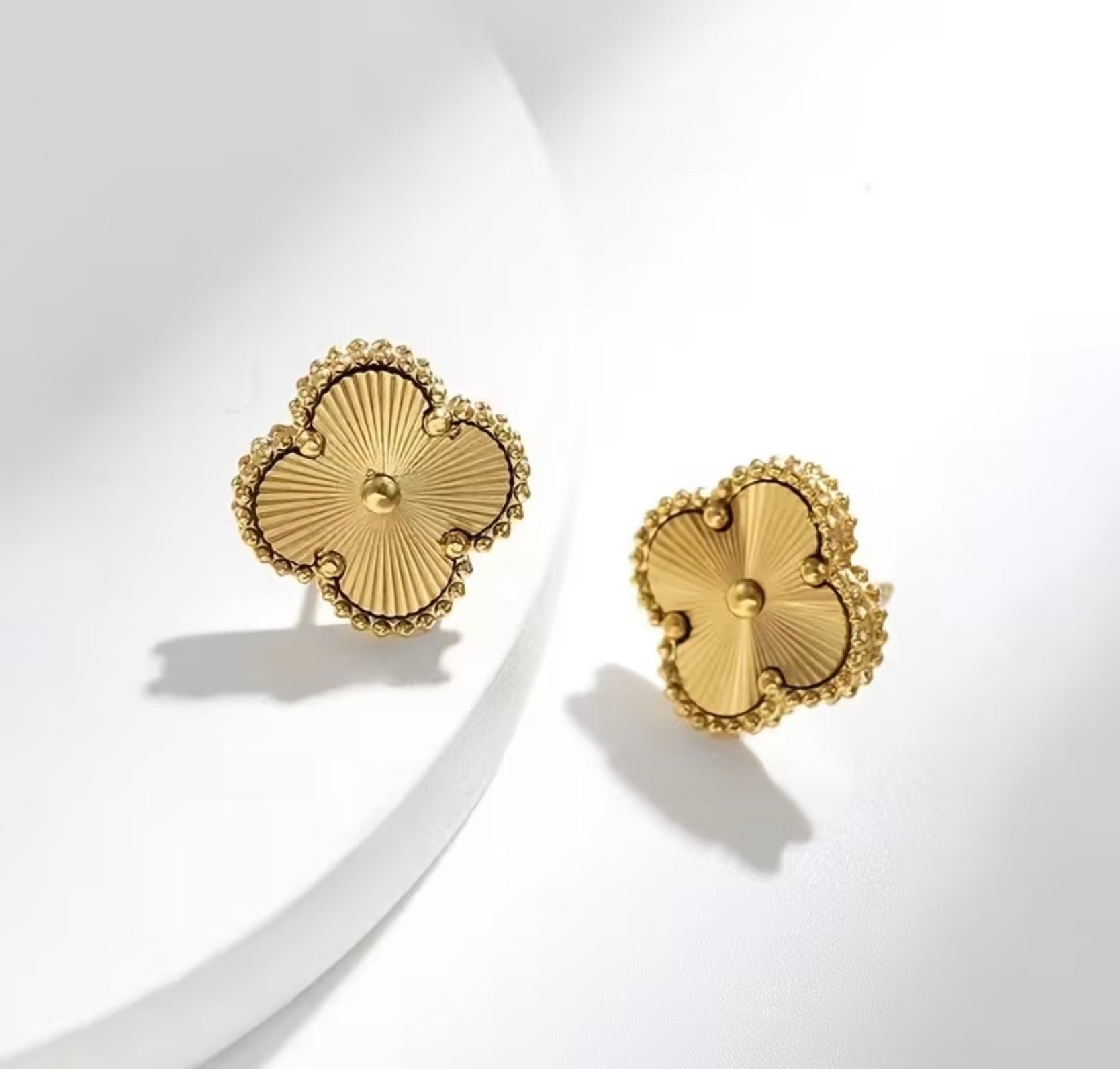 Waterproof Gold Plated Stainless Steel Enamel Clover Stud Earrings