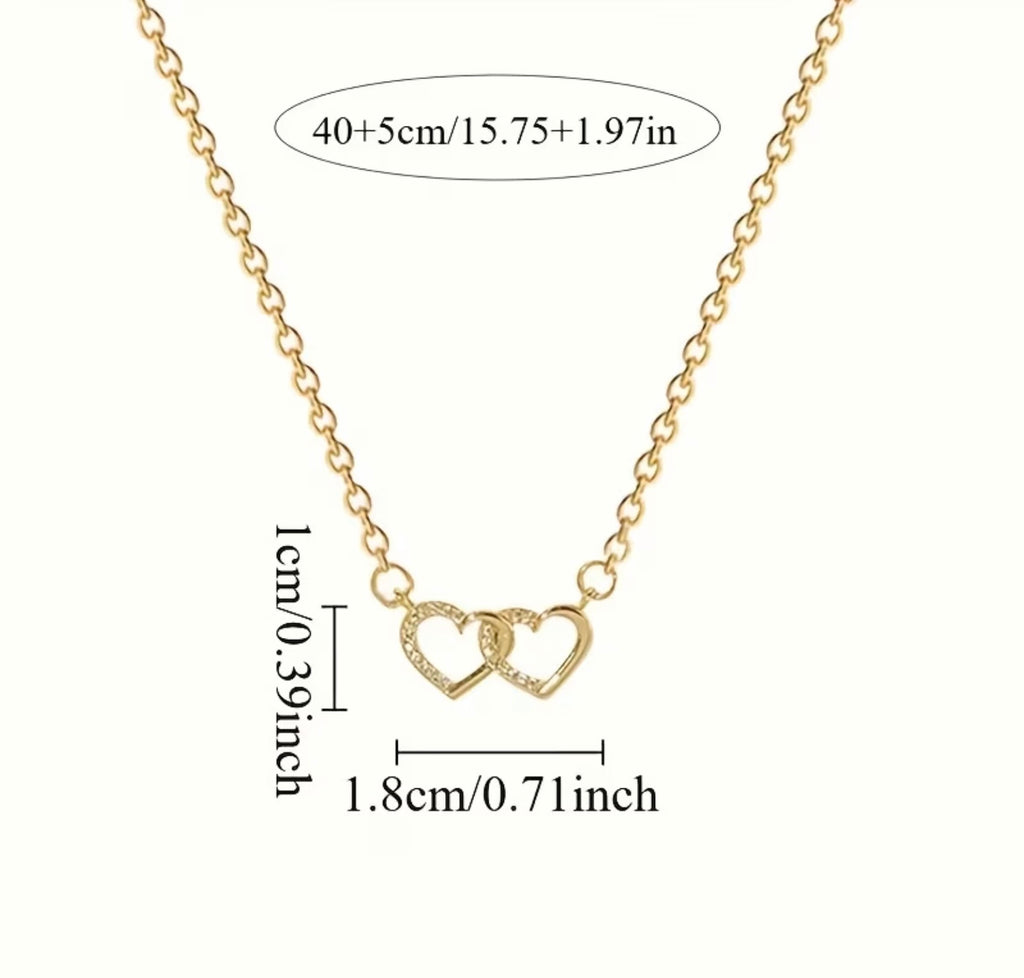 Gold Cubic Zirconia Open Double Heart Necklace
