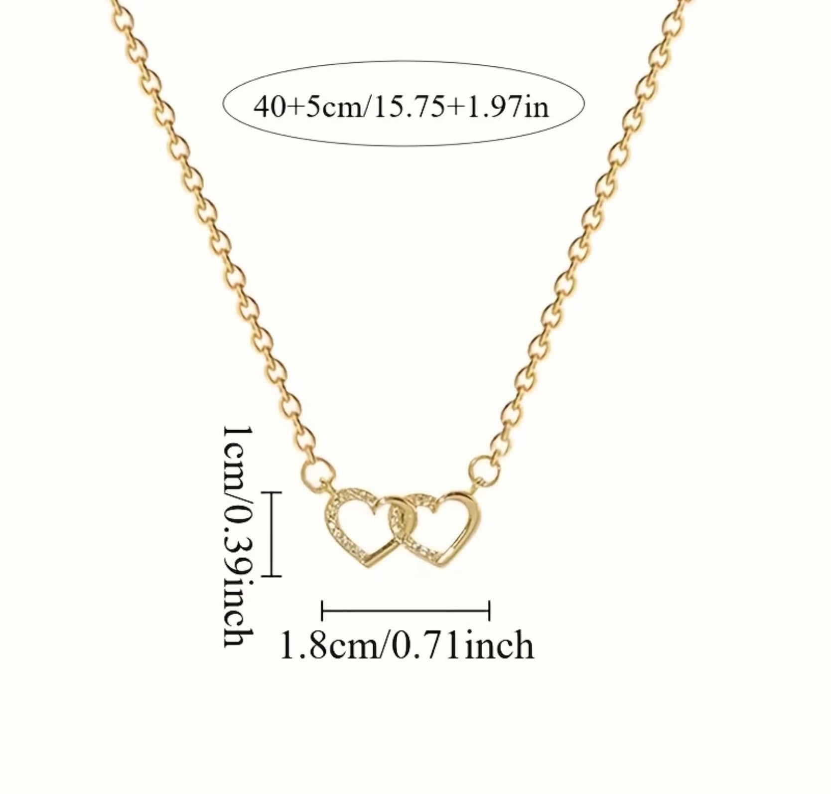 Gold Cubic Zirconia Open Double Heart Necklace