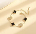 Waterproof Gold Plated Stainless Steel Four Leaf Clover Rhinestone Bracelet