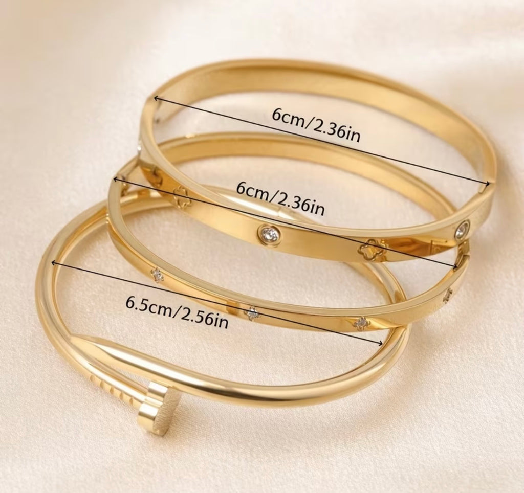 Waterproof Gold Plated Stainless Steel Cubic Zirconia 3 Piece Bangle Set