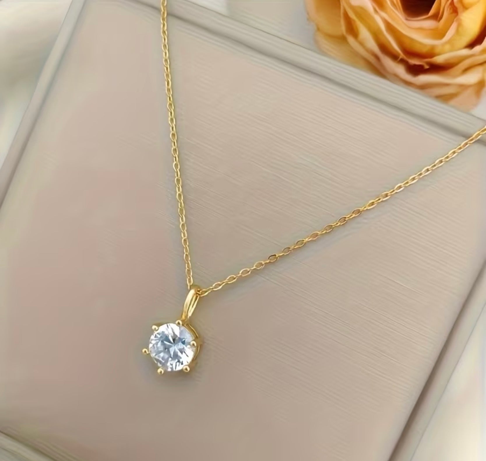 Gold Plated Stainless Steel Cubic Zirconia Necklace
