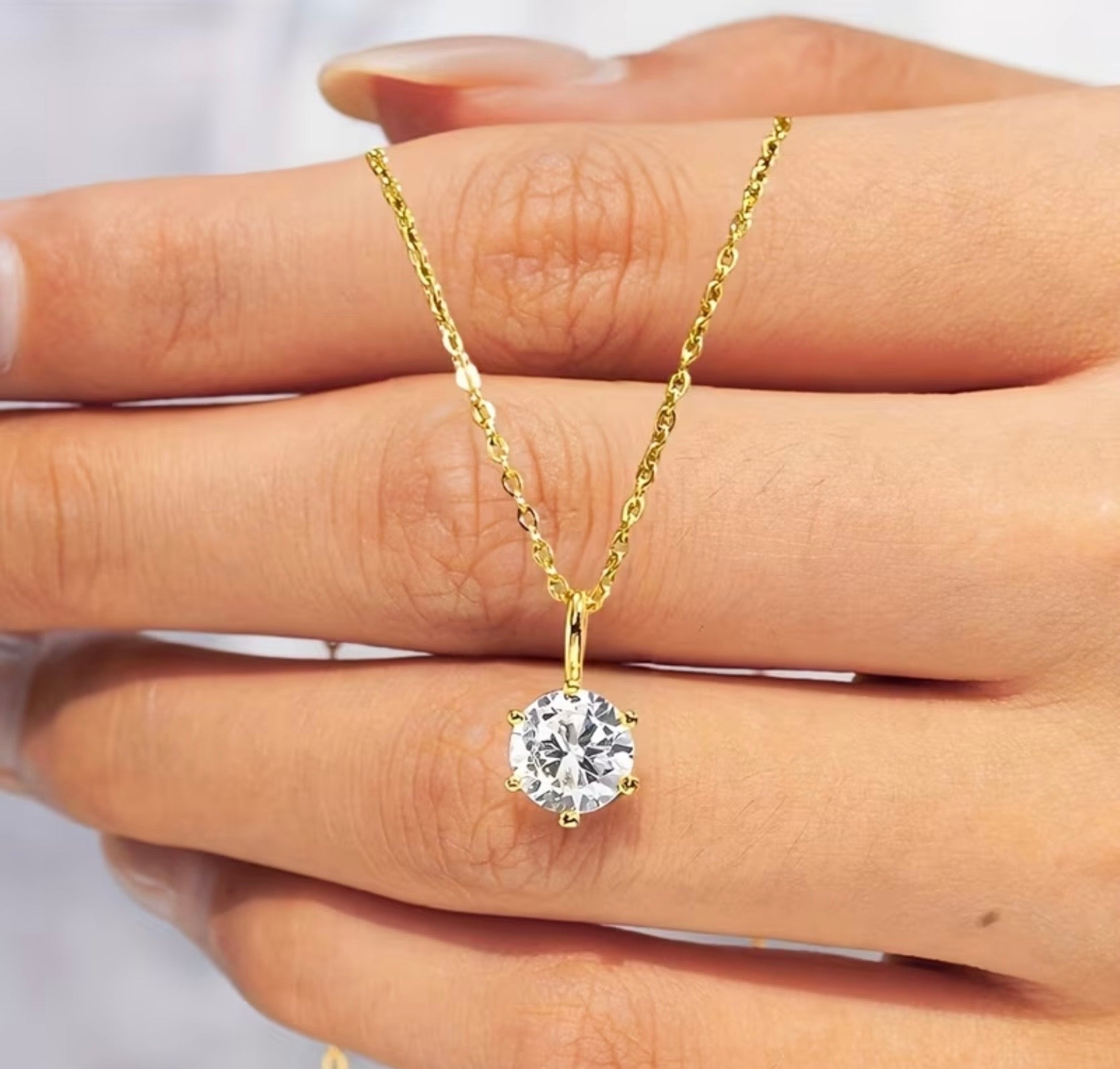 Gold Plated Stainless Steel Cubic Zirconia Necklace