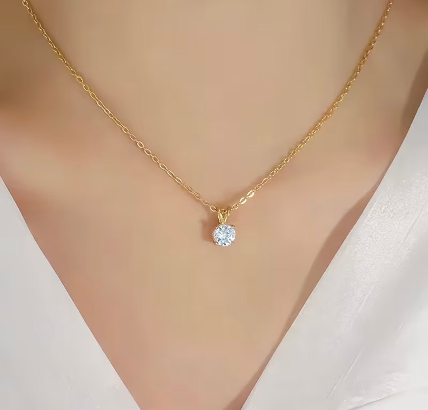 Gold Plated Stainless Steel Cubic Zirconia Necklace