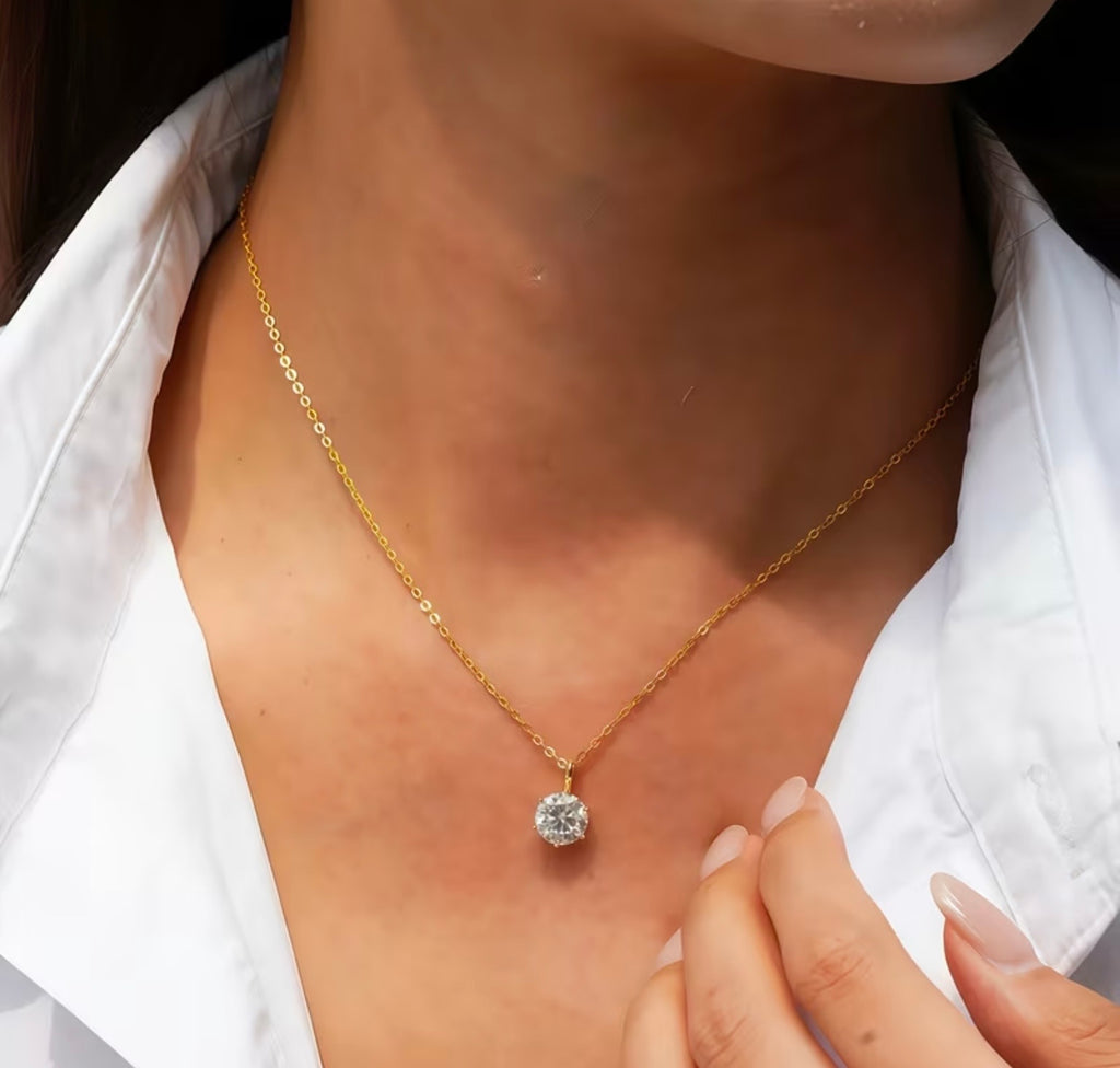Gold Plated Stainless Steel Cubic Zirconia Necklace