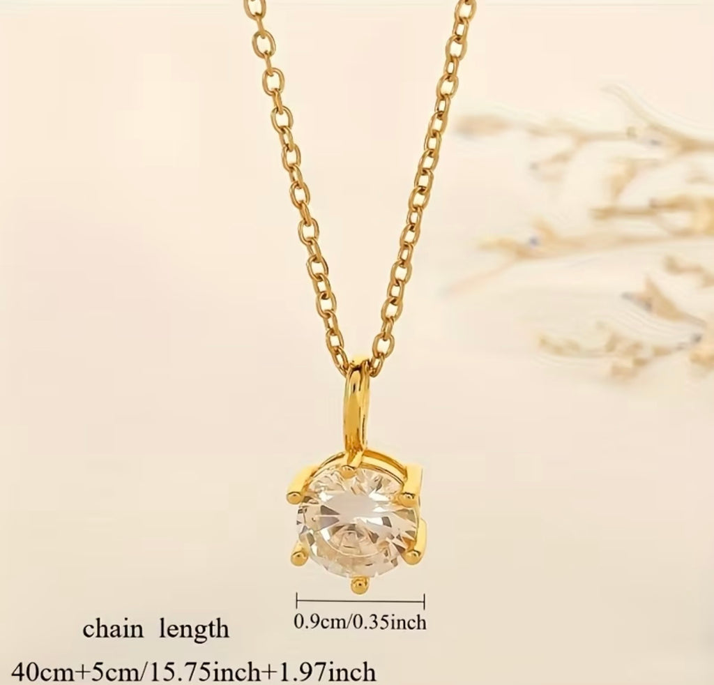 Gold Plated Stainless Steel Cubic Zirconia Necklace
