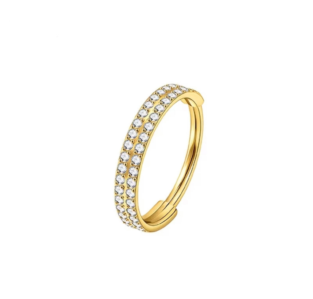 Titanium Double Row 5A Zirconia Nose Ring Hoop