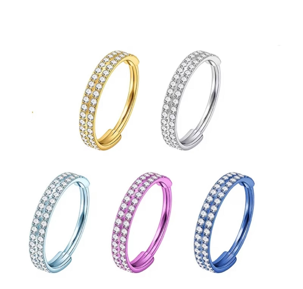Titanium Double Row 5A Zirconia Nose Ring Hoop