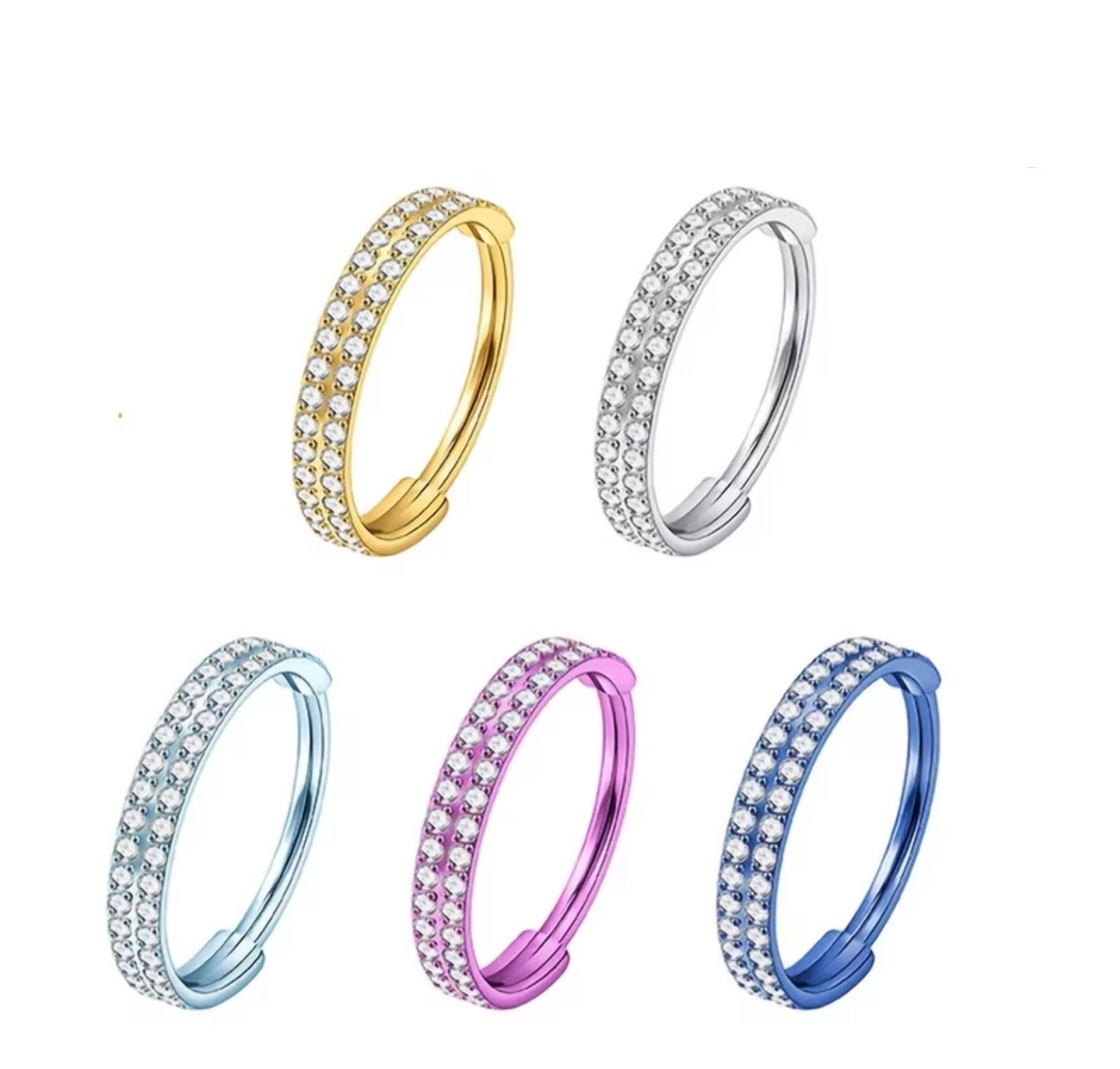 Titanium Double Row 5A Zirconia Nose Ring Hoop