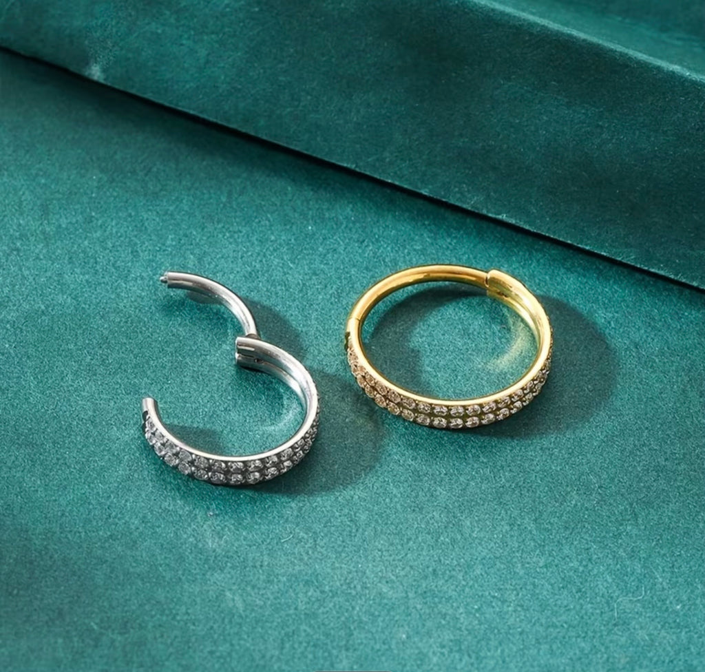 Titanium Double Row 5A Zirconia Nose Ring Hoop