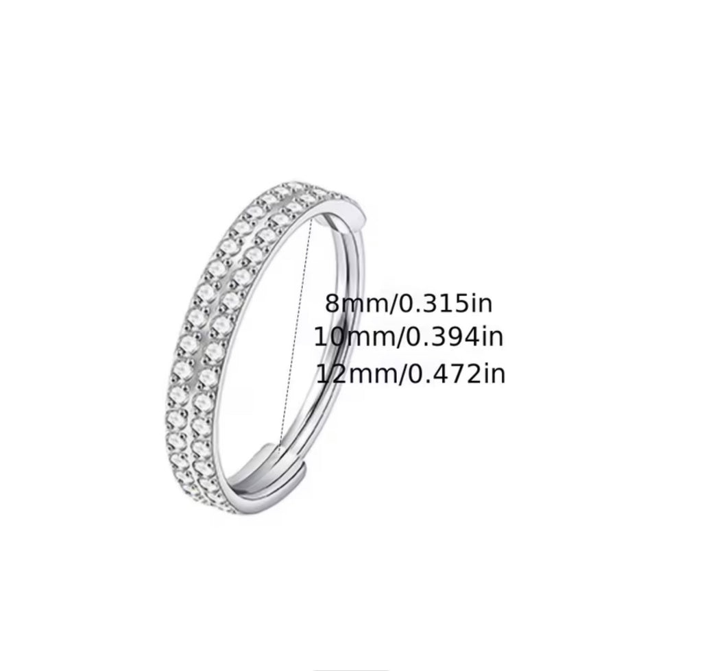 Titanium Double Row 5A Zirconia Nose Ring Hoop