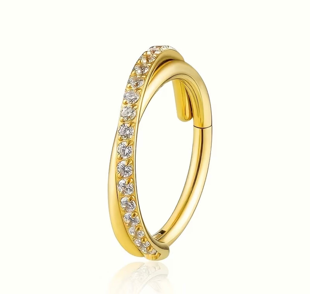 Spiral 16G Double Row Cubic Zircinia Nose Ring Hoop