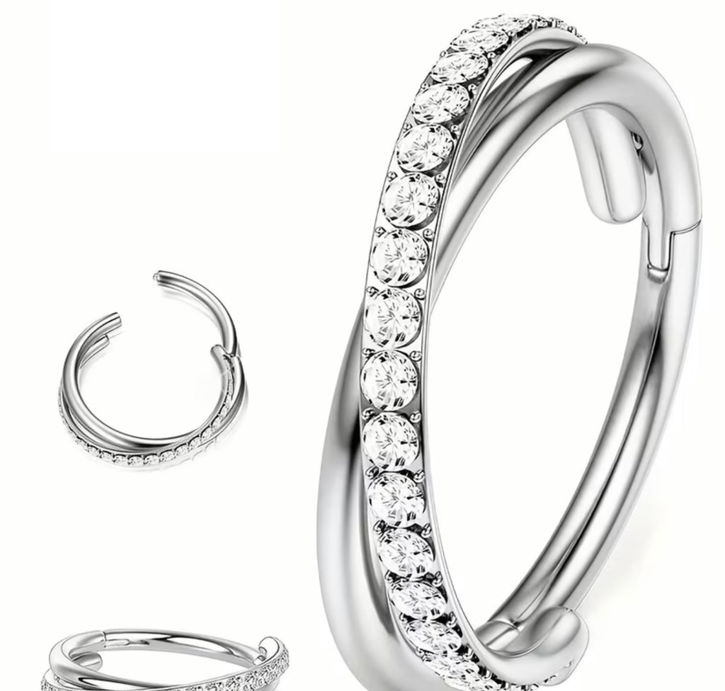 Spiral 16G Double Row Cubic Zircinia Nose Ring Hoop