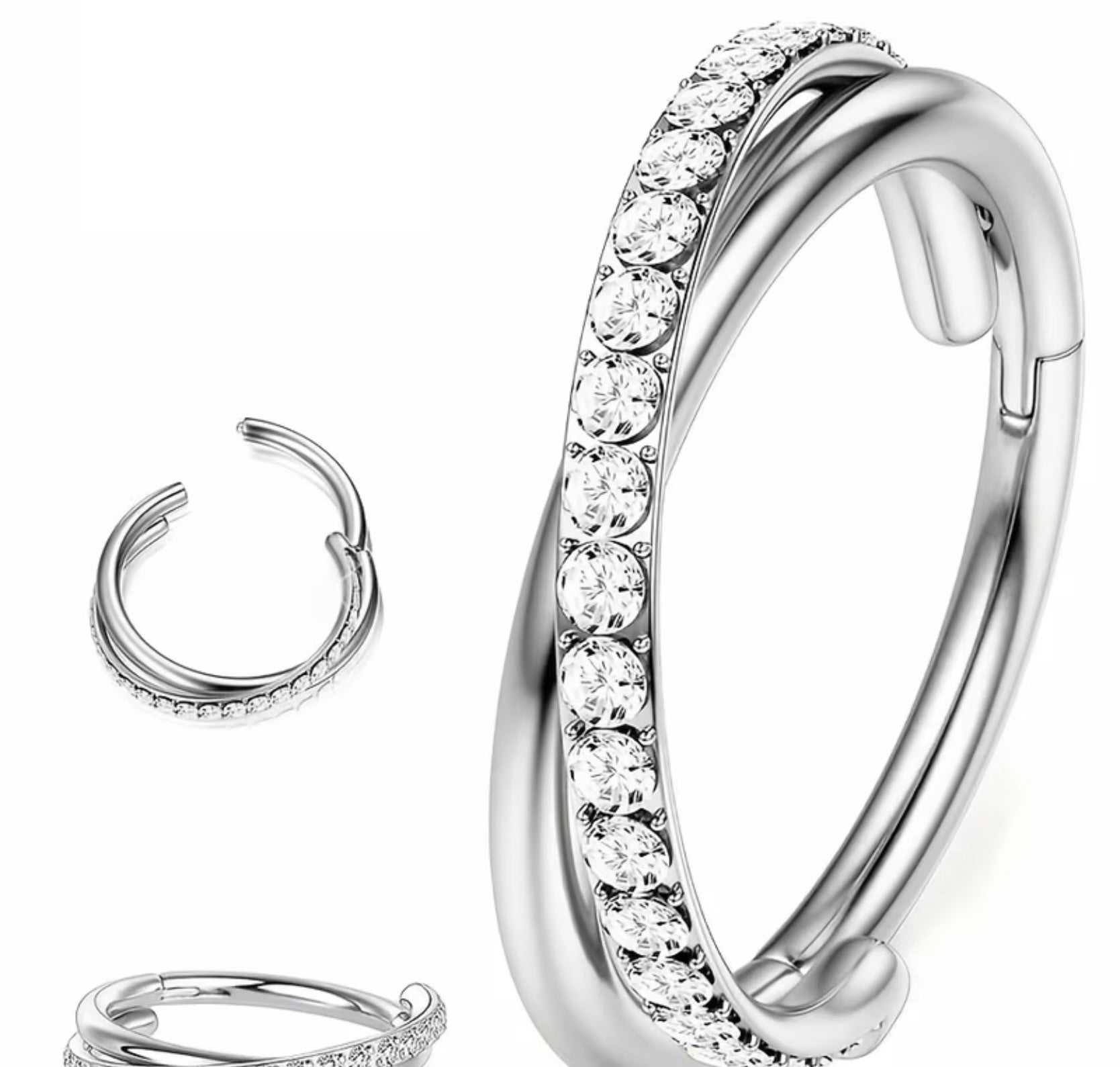 Spiral 16G Double Row Cubic Zircinia Nose Ring Hoop