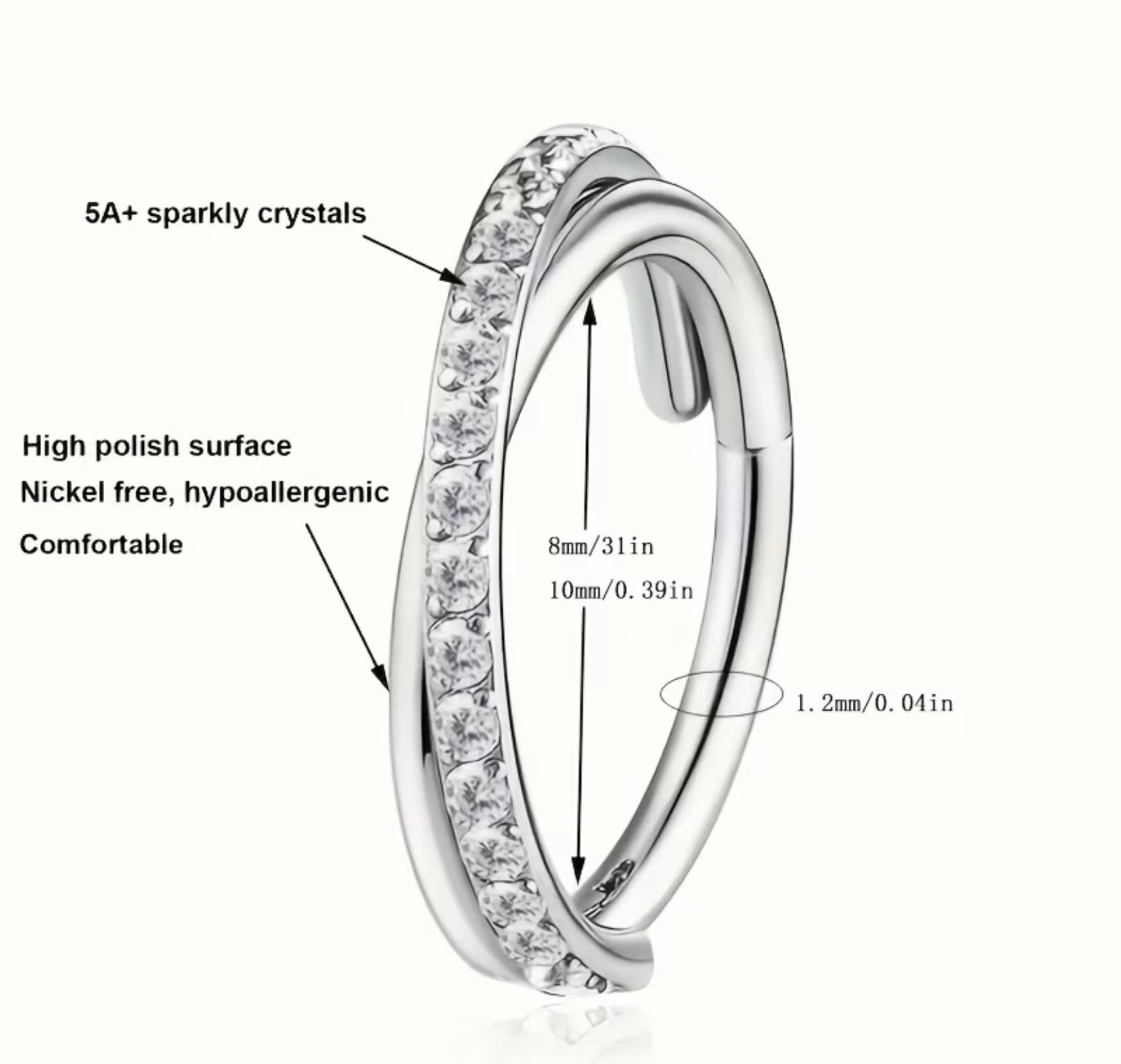 Spiral 16G Double Row Cubic Zircinia Nose Ring Hoop
