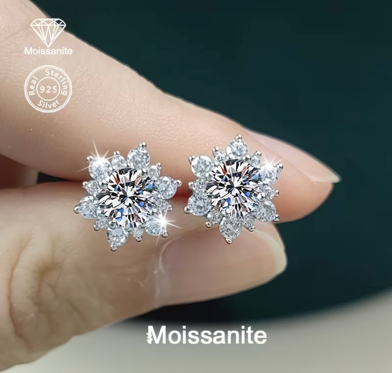 Snowflake 1 Carat White Moissanite S925 Silver Earrings