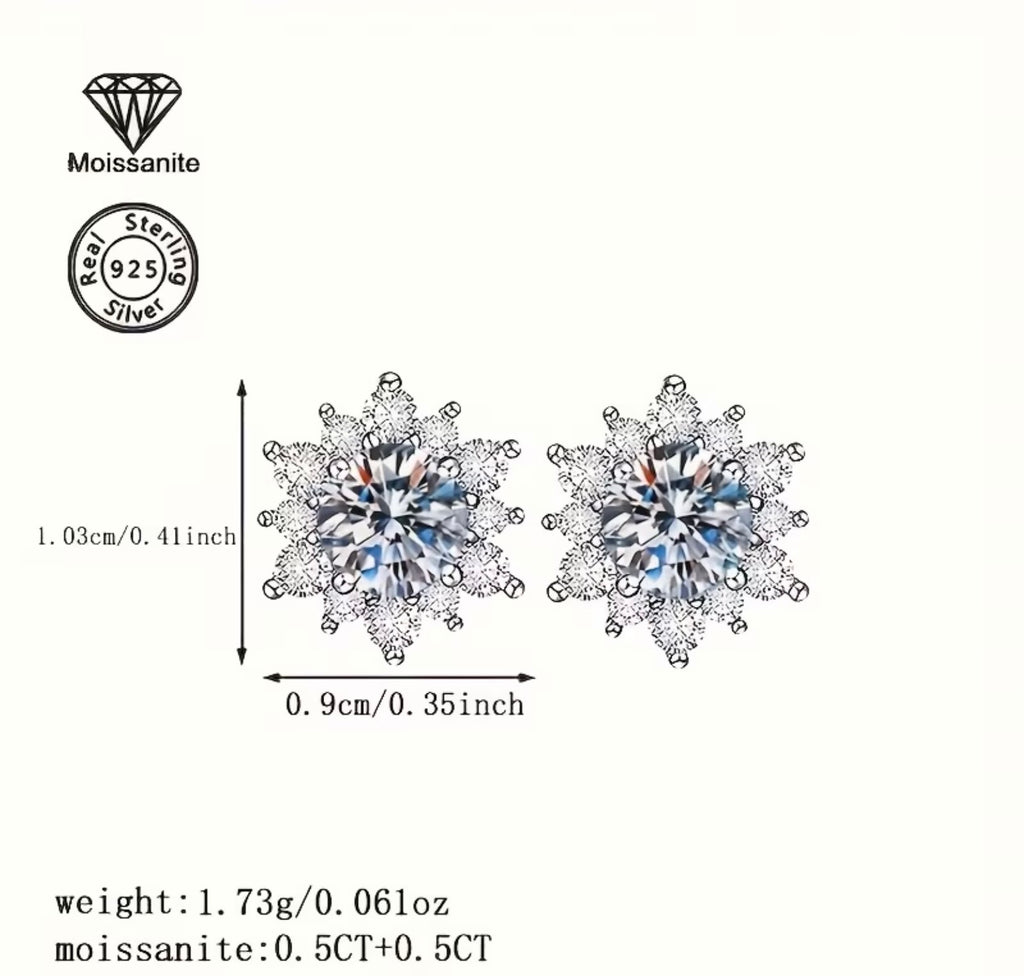 Snowflake 1 Carat White Moissanite S925 Silver Earrings