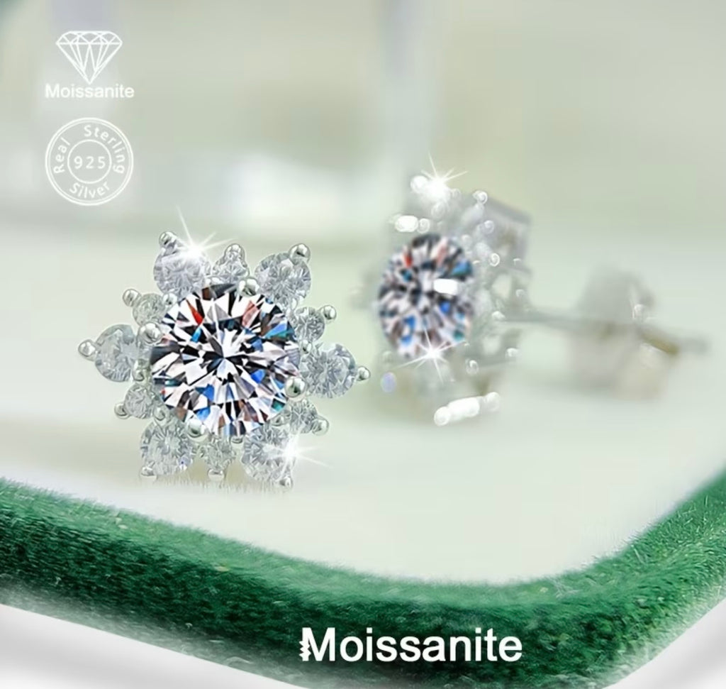 Snowflake 1 Carat White Moissanite S925 Silver Earrings
