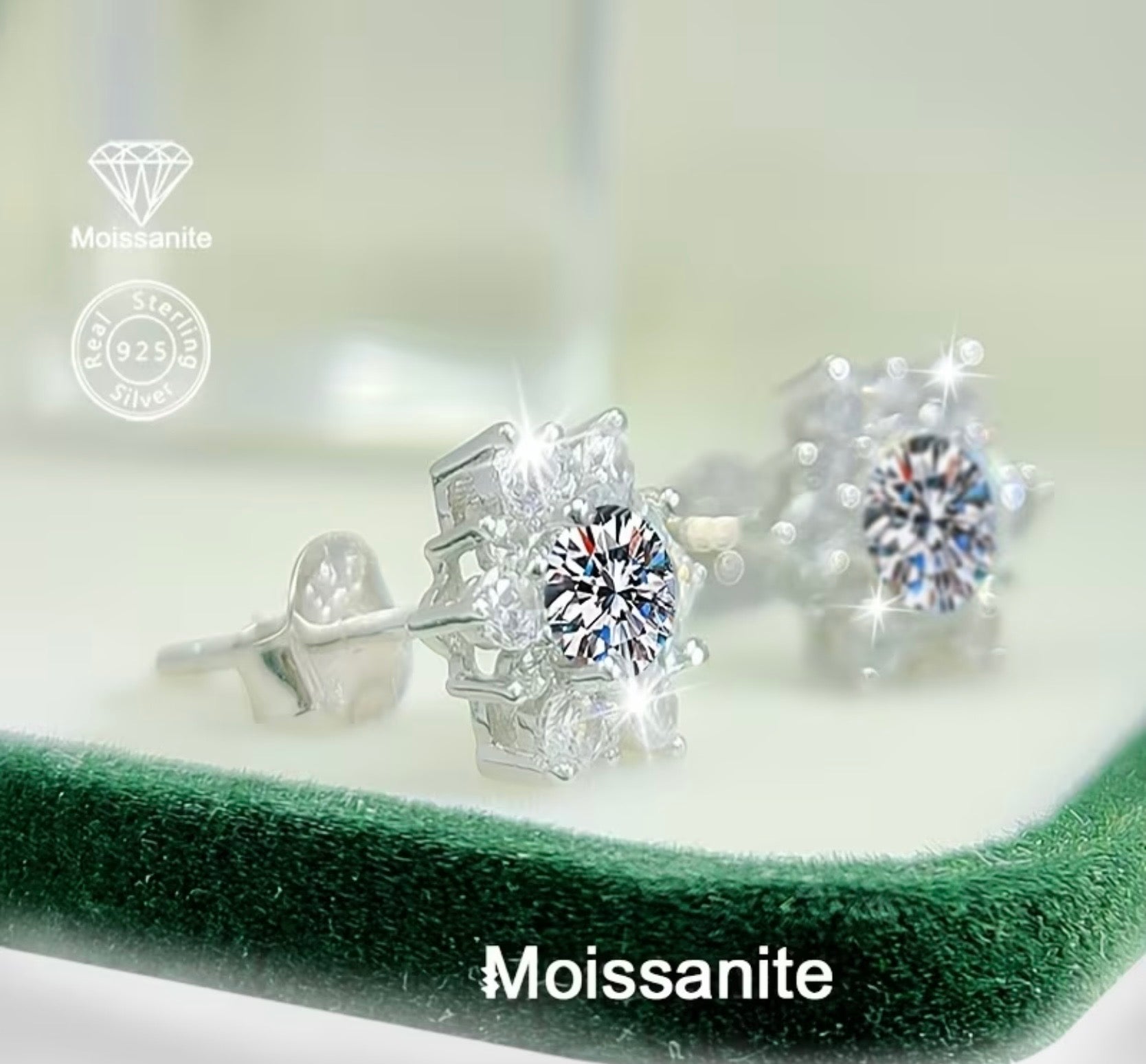 Snowflake 1 Carat White Moissanite S925 Silver Earrings