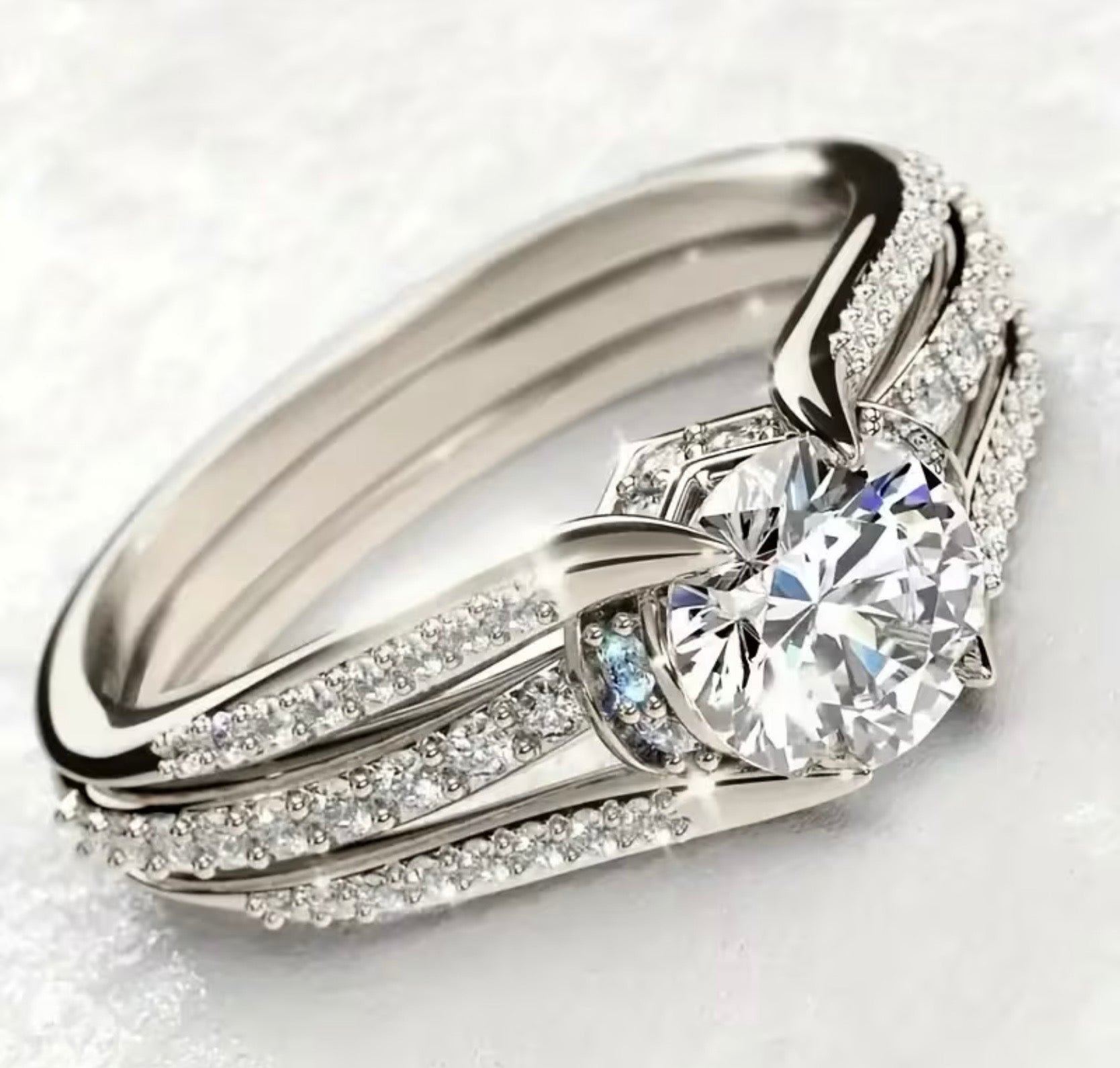 Sparkling Gold plated Cubic Zirconia Synthetic Engagement/ Wedding Ring