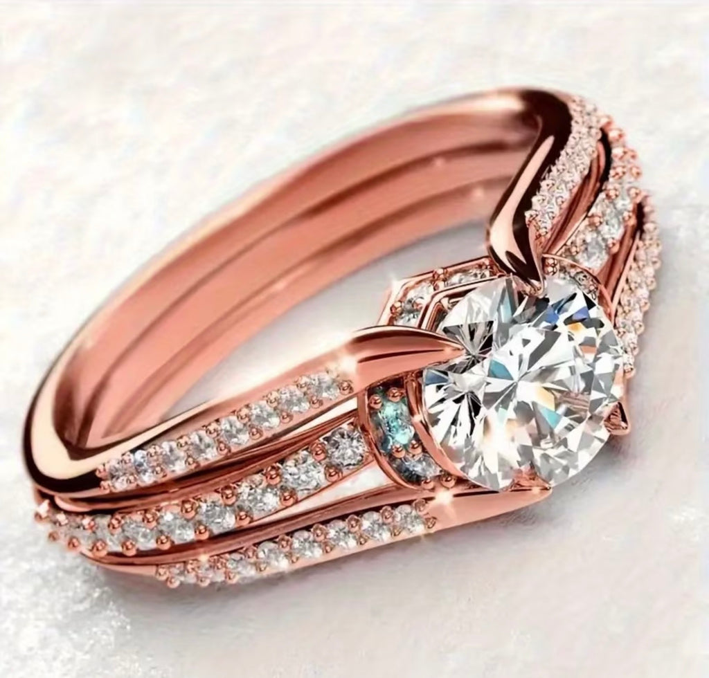 Sparkling Gold plated Cubic Zirconia Synthetic Engagement/ Wedding Ring