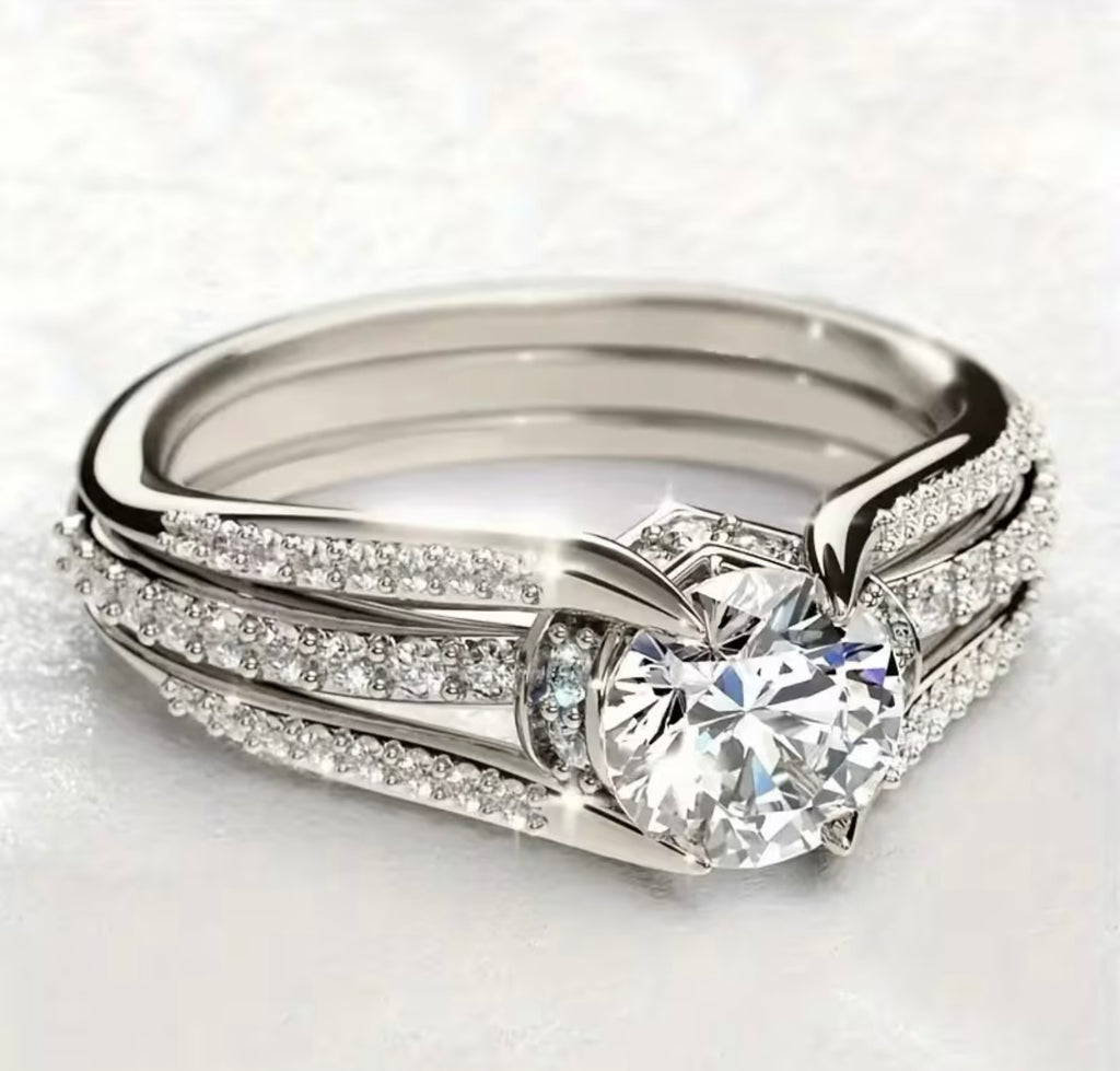 Sparkling Gold plated Cubic Zirconia Synthetic Engagement/ Wedding Ring