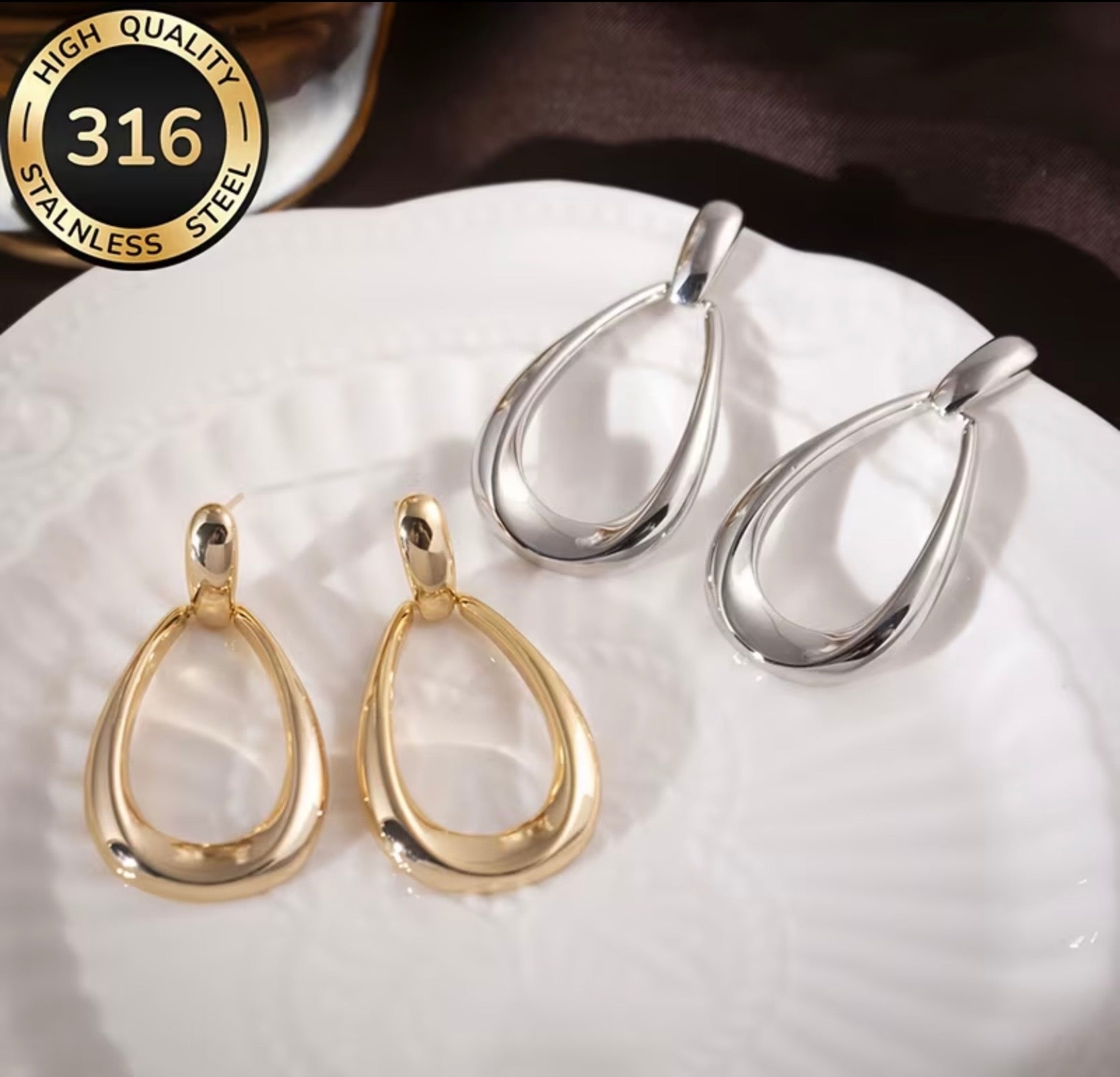 Waterproof Stainless Steel Dangling Earrings