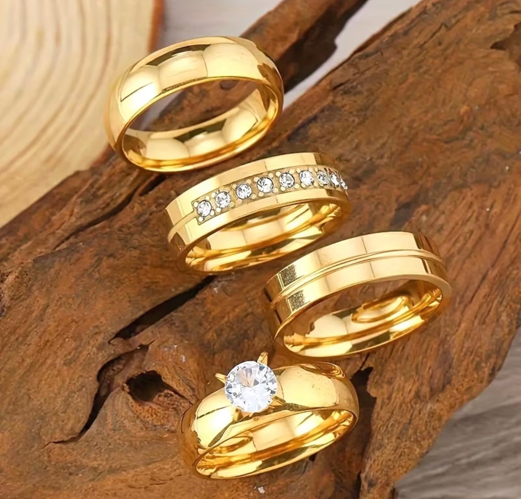Waterproof 18K Gold Plated Stainless Steel Women’s Ring Set of 4