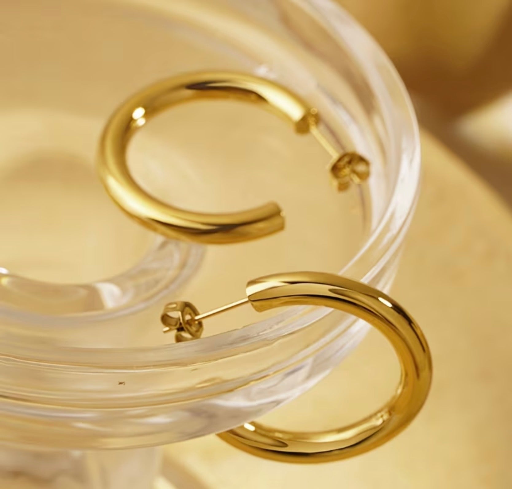 Waterproof Gold Plated Stainless Steel Tube Open Hoop Earrings