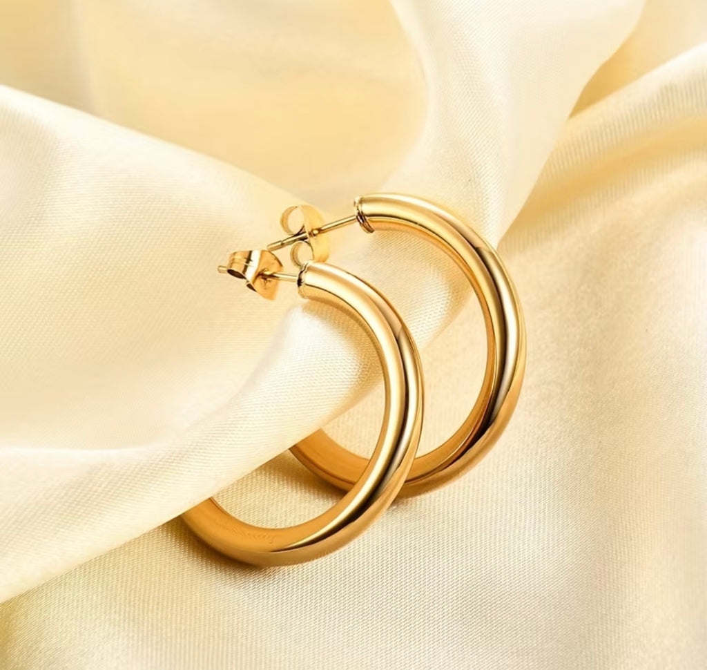 Waterproof Gold Plated Stainless Steel Tube Open Hoop Earrings