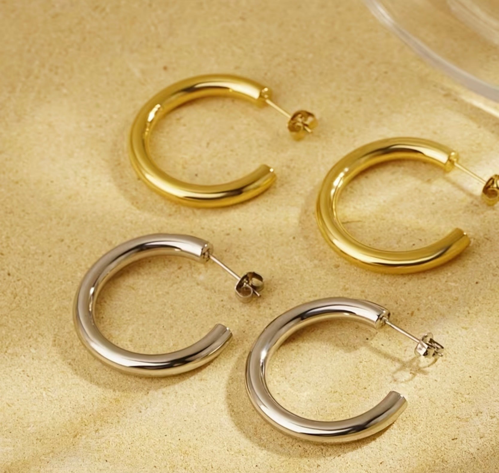 Waterproof Gold Plated Stainless Steel Tube Open Hoop Earrings