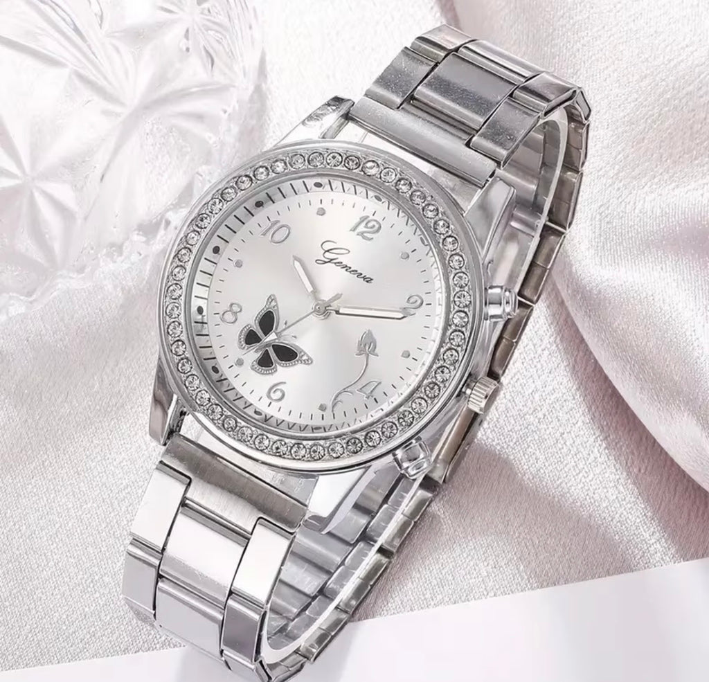 Gold Large Diamanté Round Face Watch